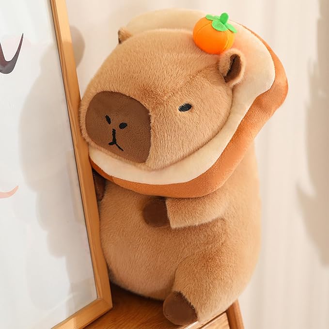 Ditucu Cute Orange Capybara Plush Pillow with Wearable Toast Headgear Stuffed Animal Bread Capibara Plushies Toys Gifts for Kids Brown 13.7 inch