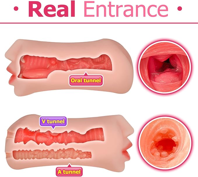 Male Masturbator Adult Mouth Sex Toys 3in1 Sex Doll Men Masturbation (Flesh)