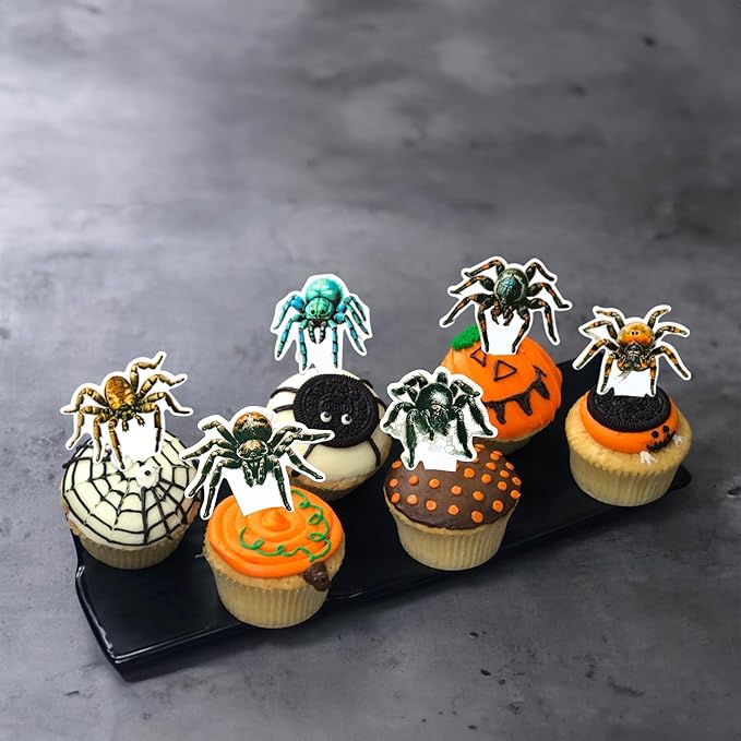 Gyufise 36Pcs Halloween Spider Cupcake Toppers Spider Cake Picks Halloween Horror Spider Cupcake Decors for Halloween Theme Baby Shower Party Cake Decoration Supplies