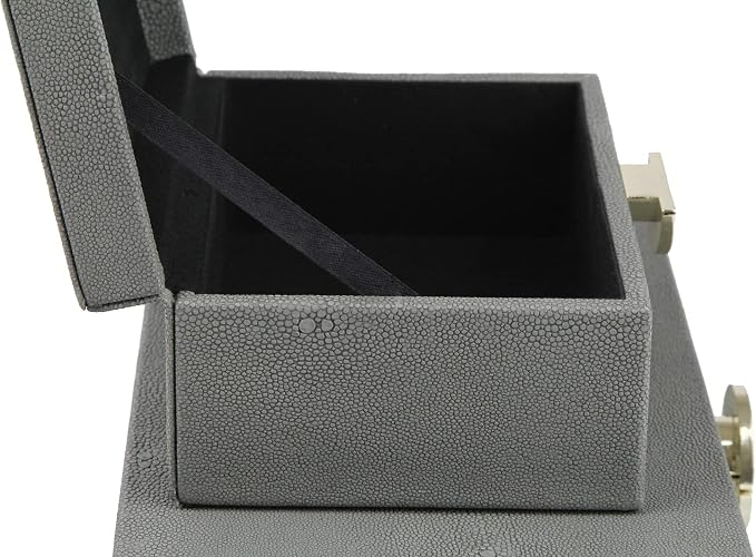 HofferRuffer Faux Leather Jewelry Boxes, Decorative Boxes Storage Accessory Organizer with Gold Hardware Decor, Classic Vegan Leather Set of 2 Pieces (Dark Grey)