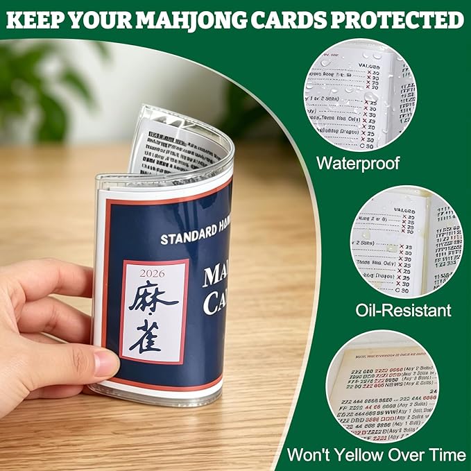 4 Pcs 2026 Mahjong Card Sleeve, Large Print PVC Protectors for Mah Jong Scorecards, Transparent Mahjong Card Holder, Durable Clear Plastic Sleeves Fits 6 1/8" x 4 3/4" Cards