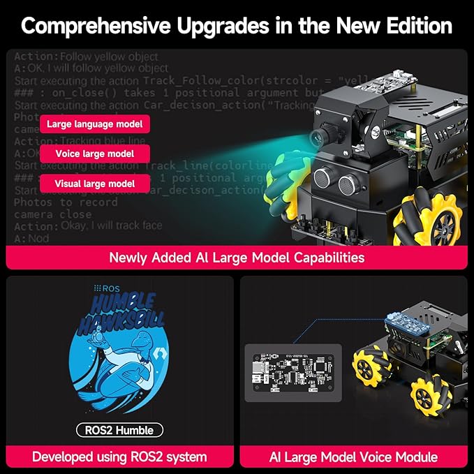 Yahboom Raspberry Pi 5 AI Vision ROS2 Robot, 360 Moving Electronic Robot Kit, Recognition, Tracking, Line Patrol, for Python Program Projects, ROS2 Ubuntu22.04 Pi 5 Official System