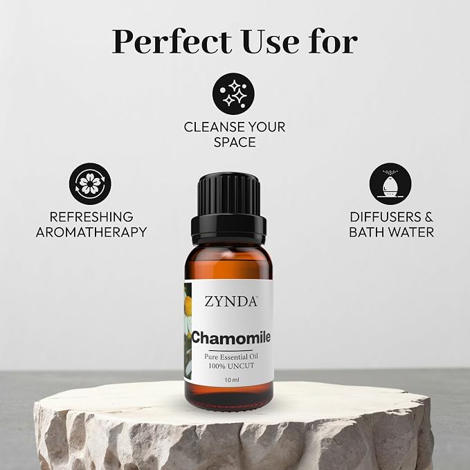 Chamomile Essential Oil for Skin & Relaxation – Organic Chamomile Oil for Face, Hair & Diffuser, Pure & Natural Essential Oils, Gentle Aromatherapy Oils for Calm Mood & Peaceful Ambiance - 10ML