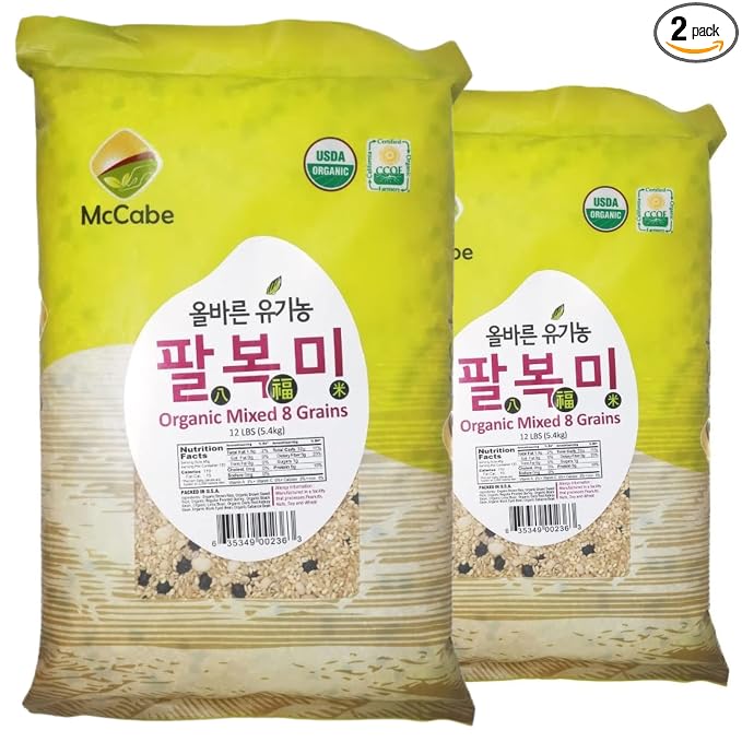 McCabe Organic 8 Mixed Grain - Organic Whole Mixed Grains Rice Mix 12Lbs | Rich with Fiber & Minerals | USDA and CCOF Certified | Product of USA (Pack of 2)