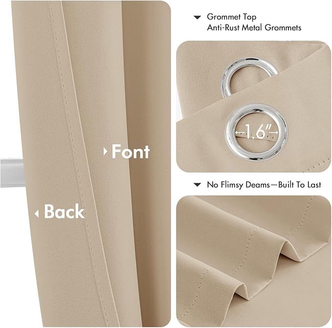 MIULEE Blackout Curtains for Bedroom 2 Panel 40x54 Inch Long Biscotti Beige | Thermal Insulated, Living Room Darkening Grommet Drapes, Noise Reducing, Light Blocking Window Treatments
