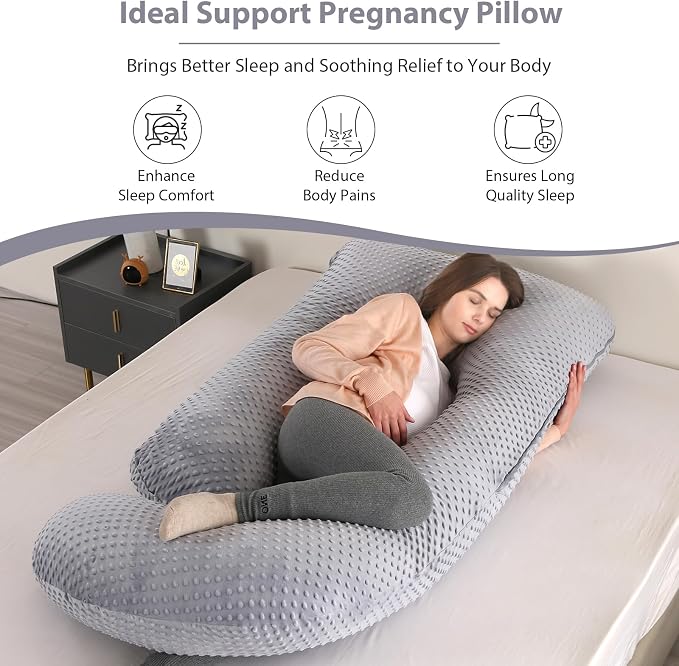 U-Shaped Full Body Pregnancy Pillow for Sleeping – 57" Maternity Pillow with Removable Cover, Support for Back, Legs, Belly & Hips (Velvet-Black Grey)
