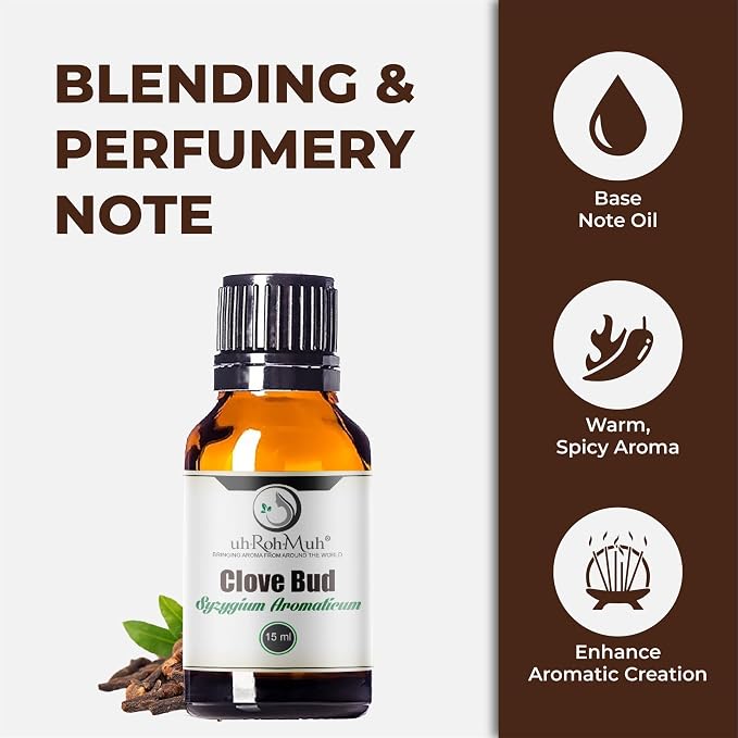 Clove Bud Essential Oil - Steam Distilled 100% Pure Eugenia Caryophyllus Clove Oil for Diffuser, Aromatherapy, Massage, DIY Skincare Hair Care, Warm Spicy Fragrance Natural - Indonesia - 15 ml