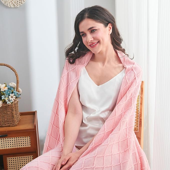 inhand Pink Knitted Throw Blanket for Couch and Bed, 50"x60" | Gifts for Mom from Daughter Son, Romantic Decor for Her Him Girlfriend Wife, Farmhouse Warm Woven for Women, Soft Cozy Knit