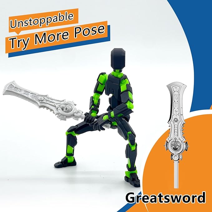 Assembled Lucky 13 Action Figures, Titan 13 Action Figure,3D Printed T13 Action Figure Multi-Jointed Movable, Dummy Hand Painted Figure, Desktop Decorations Game Gifts, (Black-Green)