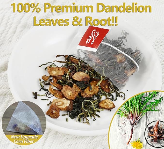 Premium Dandelion Leaf & Root Tea,100 Tea Bags/7.06Oz,for Liver & Kidney Health,Roasted Detox Herbal Tea. Support Digestion & Boost Immune System, Caffeine Free.