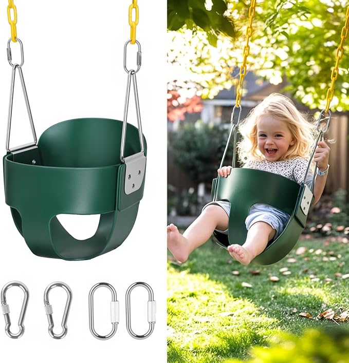 little dove High Back Full Bucket,Toddler Swing with Coated Chains & Triangle Dip Pinch Protection for Safety,Baby Swing Outdoor with Locking Buckles,Toddler Bucket Swing for Backyard,Playground,Green