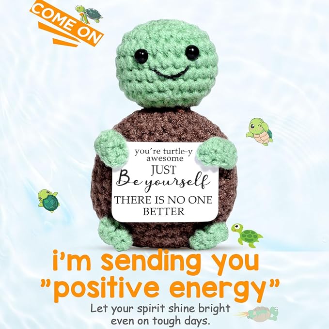 AICase Easter Basket Stuffers Easter Decorations Funny Positive Turtle Gifts Emotional Support Nuggets Inspirational Crochet Animals Handmade Birthday Gifts for Son Daughter Coworker Girls Dad MoM