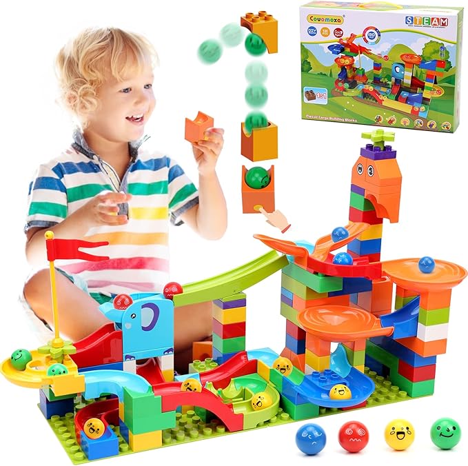 Marble Run Building Blocks for Kids: 130pcs Upgrade STEM Building Set with Launcher - Educational Toys for Kid Age 3-5 4-8 Preschool Family - Birthday for Boys Girls