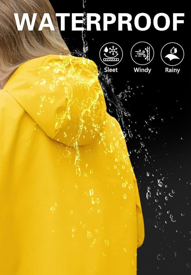 Zando Long Packable Rain Jacket Women Waterproof Raincoat with Hood | Relaxed-Fit Lightweight Windbreaker for Women; Travel Rain Coats for Commute, Hiking, Cruise, and Daily wear