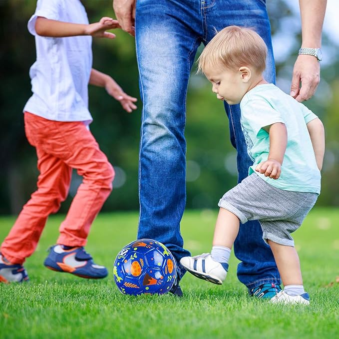 INPODAK Soccer Ball Size 2 for Toddler, Cartoon Dinosaur Blue Soccer Ball for Kids 2 3 4 5 with Pump, Mesh Bag and Gift Box for Birthdays, Parties and Operation Christmas Child Shoebox