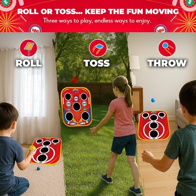 Swooc Games® - Backyard Arcade™ | 2-in-1 Bean Bag Toss Game for Kids w/Carry Bag | 5-Second Setup & Storage | Outside Toys for Toddlers | Carnival Games for Kids | Outdoor Toddler Activities
