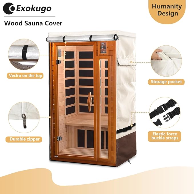 Outdoor Wood Sauna Cover,Sauna Covers with Separate Top Cover for Wood Home Spa Saunas,40" Lx37 Dx73 H with PVC Clear Door Design,Beige&Brown