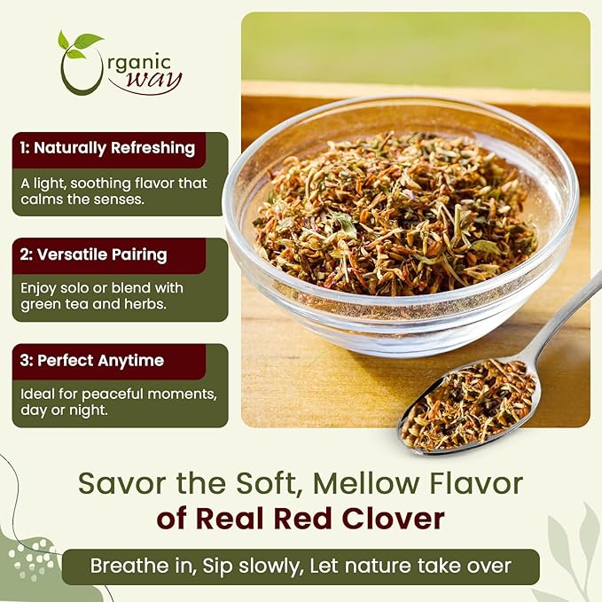 Organic Way Red Clover Flower Cut & Sifted (Trifolium Pratense) Herbal Tea | European Wild-Harvest | Organic & Kosher Certified | USDA Certified | Origin - Albania (1/4LBS / 4Oz)