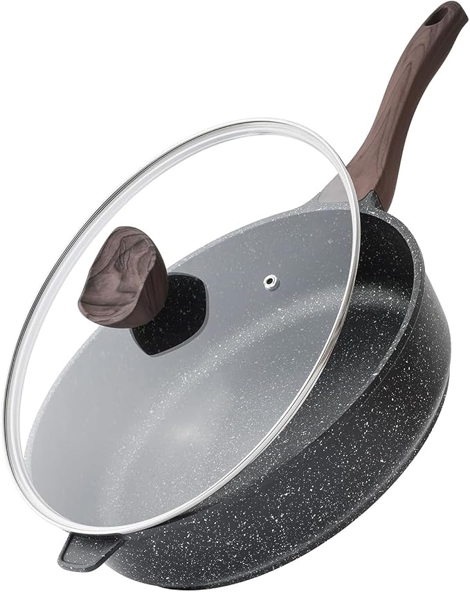 Kordisen Nonstick Deep Frying Pan with Lid, 12 Inch Large Skillet, 5 Qt Non Stick Saute Pan for Cooking, Healthy Induction Cookware, PFOA Free | Large Skillet, 5 Qt, Saute Pan, Healthy Coating, Induction, PFOA Free