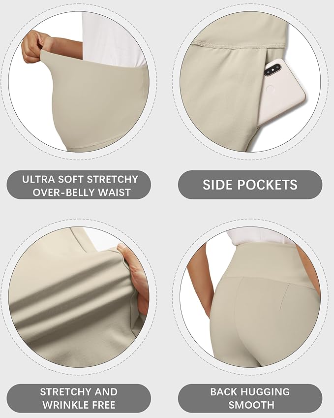 OUGES Womens Stretchy Maternity Over Belly Casual Work Straight Leg Pants Ankle Business Office Trousers with Pockets