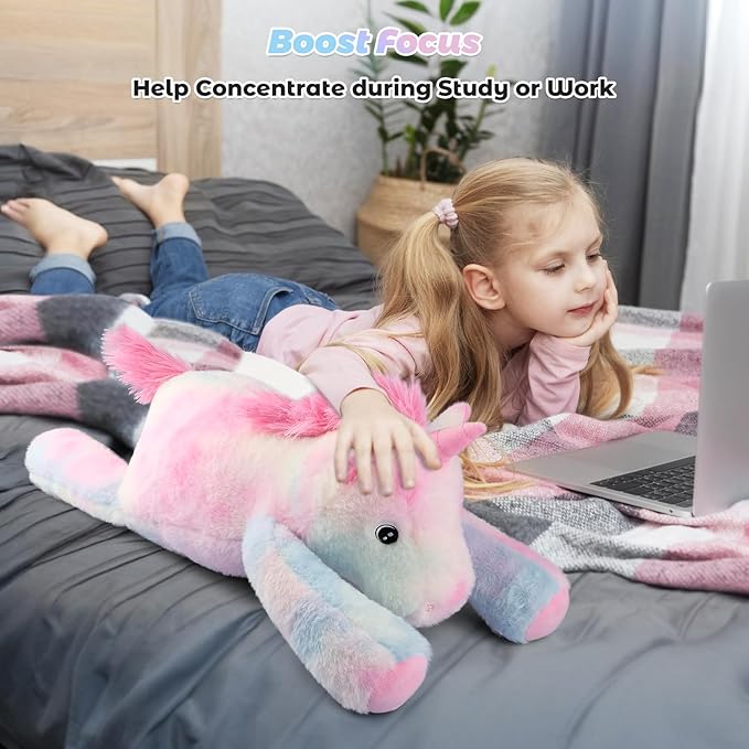 Bobbie & Laxi 23" 4.5lbs Unicorn Weighted Stuffed Animal–Adjustable Sitting & Laying Weighted Unicorn Plush Toy Pillow with Removable Ceramsite Bag Cuddly Soft Companion for Adult, Kid