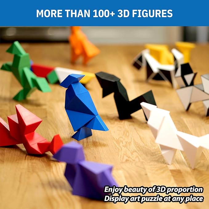 Pickagram Tangram 3D Magnetic Puzzle for Kids (8-12), Adults & Seniors | STEM Certified Fidget Puzzle - Magnetic Pattern Blocks for Cognitive Development, Creativity & Focus - Reverse Panda