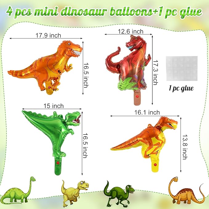 Dinosaur Green Number 7 Balloon, 40 Inch Big Large Foil Helium Green Number Balloon with 4 Pcs Mini Dinosuar, Dinosuar Mylar Balloons Set for 7 Year Old Birthday Party Decorations Supplies