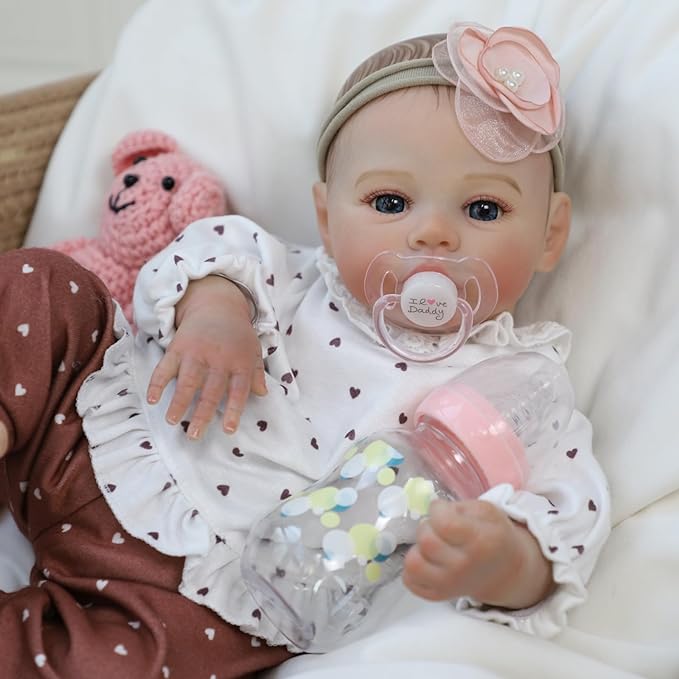 Lifelike Reborn Baby Dolls - 18 Inch Realistic Newborn Baby Dolls Girl, Real Life Baby Dolls with Soft Weighted Body, Real Baby Reborn Gift with Accessories for 3+ Years Old Kids
