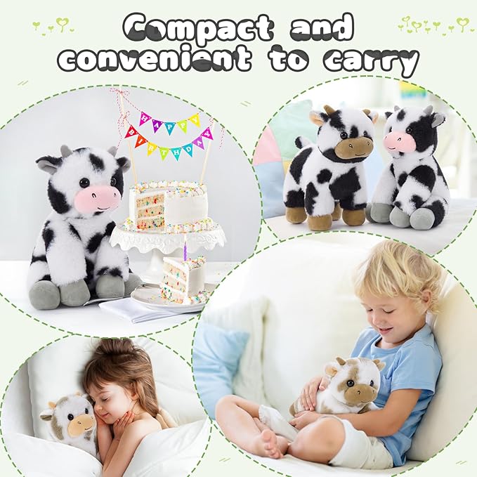 Tezituor 6 Pcs Large Cow Stuffed Animals Set, 10 Inch Stuffed Cow Plush Toy for Party Decoration, Cute Cow Plush Bulk for Boys Girls