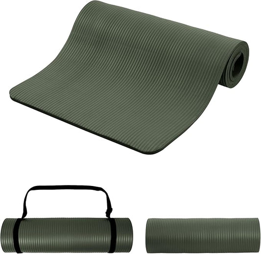 Signature Fitness Extra Thick High-Density Foam Yoga Mat – Multiple Thicknesses (1/2" & 1") / Multiple Colors – Double-Sided Non-Slip Surface – with Carrying Strap for Pilates, Yoga & Home Workouts