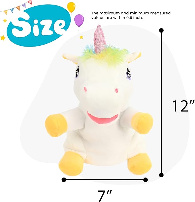 Cuteoy Plush Unicorn Hand Puppet Stuffed Animal Toy Open Movable Mouth Creative Role Play Storytelling Plushies Gifts for Kids Toddlers Birthday Christmas