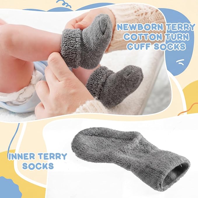 Twistover 10 Pairs Preemie Baby Terry Cotton Turn Cuff Socks for Newborn Girls Boys - Nicu
