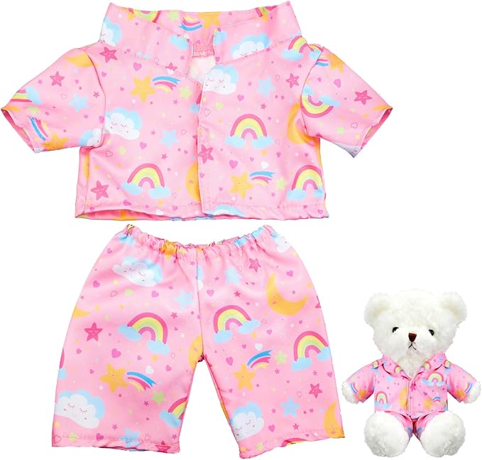 2 Pcs PJ's Bear Clothes Outfit, Fit Most 12-16 Inch Bears Stuffed Clothes Pajamas Plushy for Stuffed , Pre Kindergarten Toys(Pink,Pajamas)