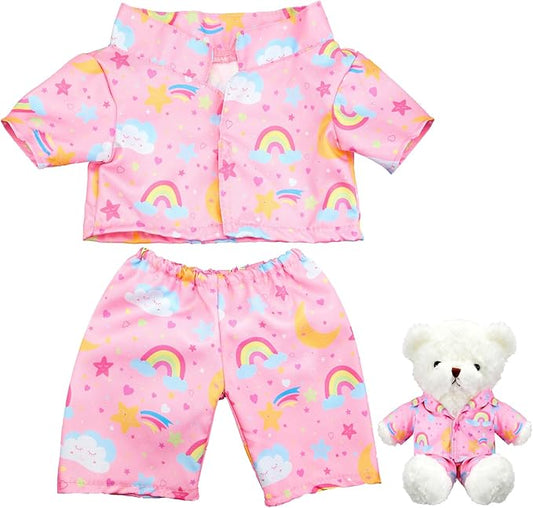 2 Pcs PJ's Bear Clothes Outfit, Fit Most 12-16 Inch Bears Stuffed Clothes Pajamas Plushy for Stuffed , Pre Kindergarten Toys(Pink,Pajamas)