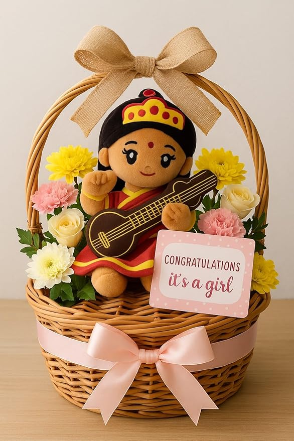 MODI TOYS Saraswati Devi (Medium- 11 inch) Mantra Singing Stuffed Plush Toy | Ideal for Newborns, Infants, Toddlers, Grandparents | Best for Diwali, Baby Shower, Birthday | Teddy Bear Panda Elephant