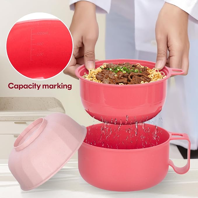 Large Ramen Bowl,40oz Ramen Noodle Bowls Microwavable, Ramen Cooker with strainer, Microwave Pasta Cooker, Gift for College Boys Girls Male Female Dorm Room Essentials Instant Lunch