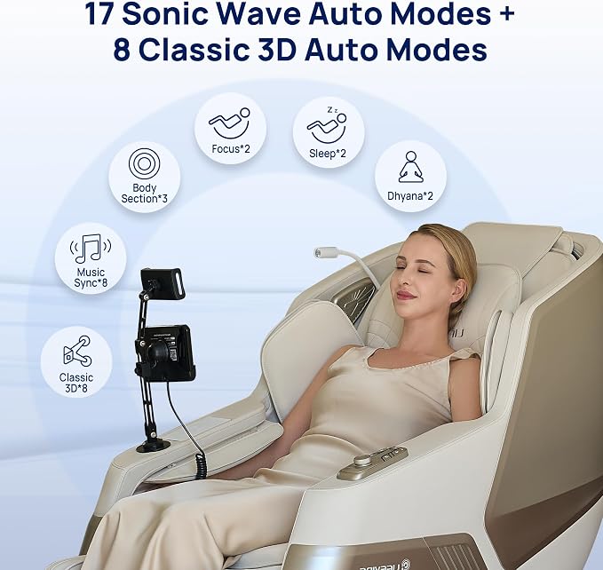VAT Massage Chair Full Body VibroAcoustic Sonic Wave, SL-Track Zero Gravity Recliner with 25 Auto Modes, Smart Body Scan, Extendable Footrest, Reading Lamp, White