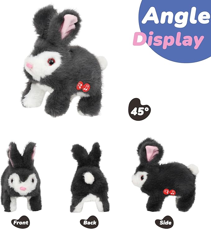 Hopearl Hopping Rabbit Repeat What You Said Interactive Electronic Pet Plush Bunny Toy Animated Singing Speaking Glowing Wiggle Ears Gift for Toddlers Birthday, Gray, 7''
