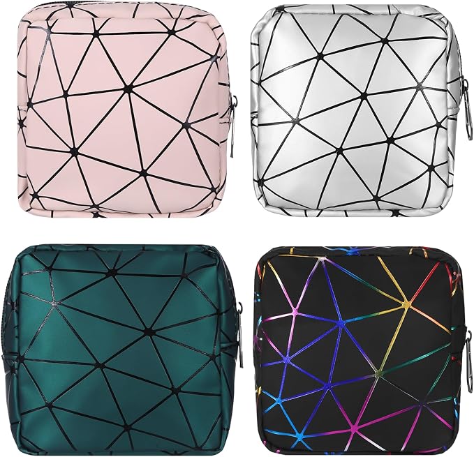 4 PCS Sanitary Napkin Storage Bag, Menstrual Pad Zipper Period Pouch Portable Period Bag Panty Liners, Pad Pouch with Zipper for Women Ladies Daily Use Purse Travel(Diamond,4 Colors)