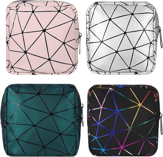 4 PCS Sanitary Napkin Storage Bag, Menstrual Pad Zipper Period Pouch Portable Period Bag Panty Liners, Pad Pouch with Zipper for Women Ladies Daily Use Purse Travel(Diamond,4 Colors)