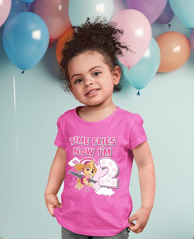 Paw Patrol Skye 2nd Birthday Girl Shirt for Toddlers - Time Flies I'm 2 Tee for Two-Year-Old Girls