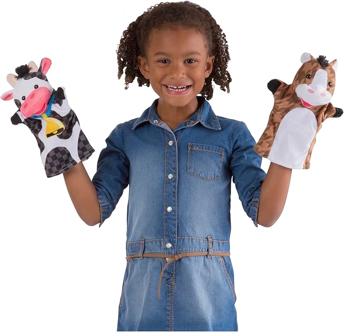 Melissa & Doug Farm Friends Hand Puppets (Set of 4) - Cow, Horse, Sheep, and Pig