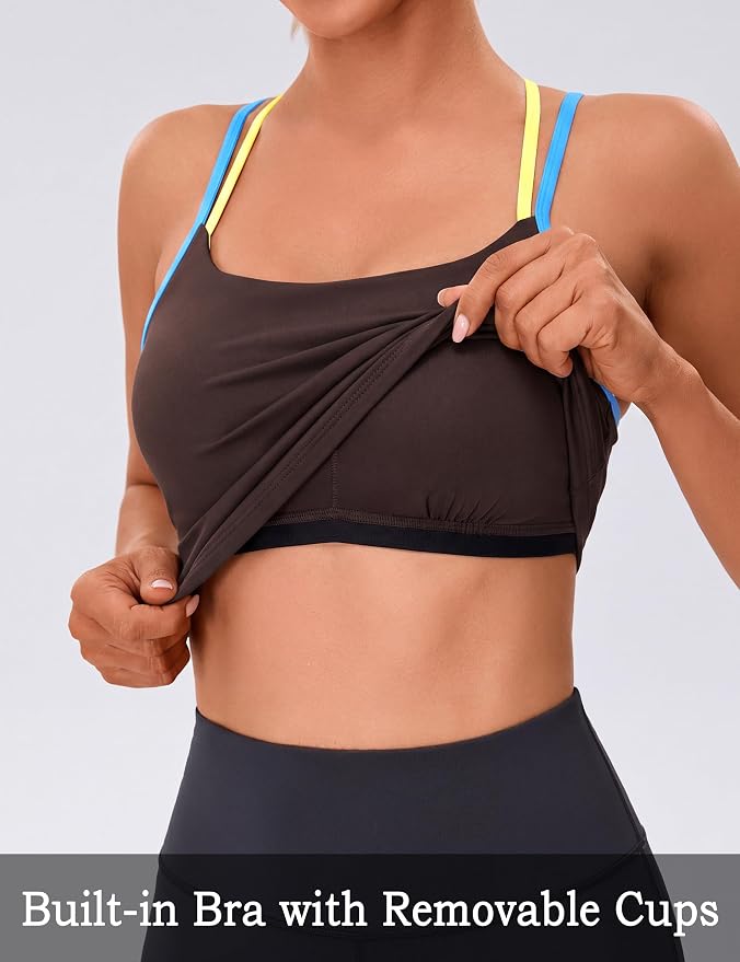 BMJL Workout Tank Tops Women Color Block Built in Bra Tops Cross Back Gym Yoga Running Shirts