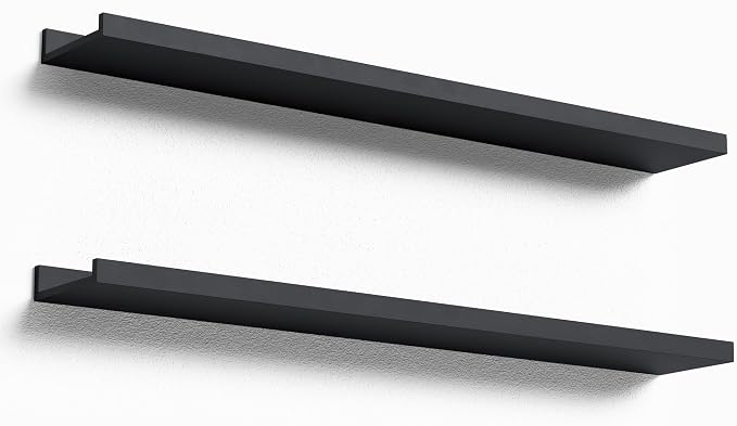 Boswillon Floating Shelves Set of 2, Long Wall Shelf with Lip, 36in, Black | Display Ledge Shelf for Room Wall, Wall Decor Shelves for Bathroom, Living Room, Bedroom, Kitchen, Nursery Room, Modern, Wood