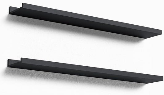 Boswillon Floating Shelves Set of 2, Long Wall Shelf with Lip, 36in, Black | Display Ledge Shelf for Room Wall, Wall Decor Shelves for Bathroom, Living Room, Bedroom, Kitchen, Nursery Room, Modern, Wood