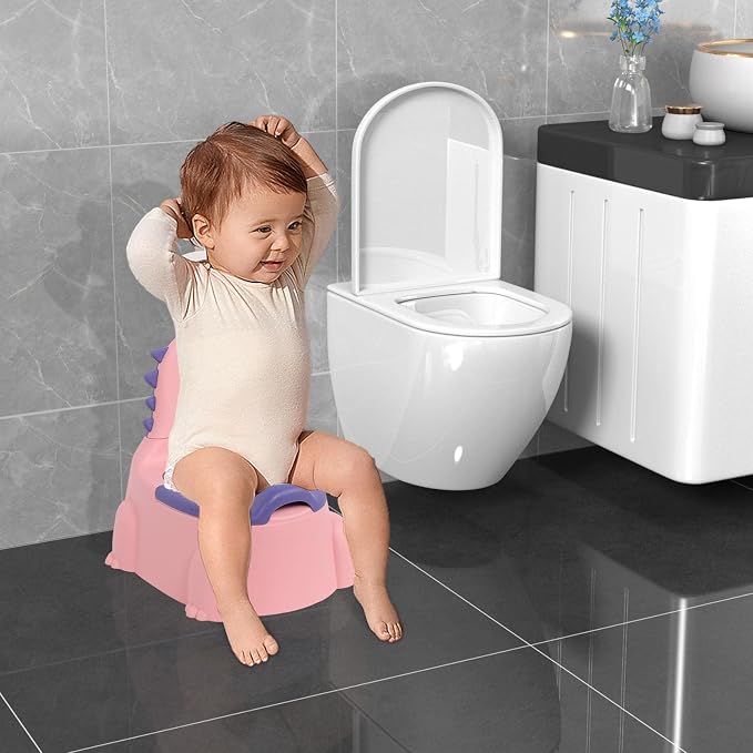 Potty Training Toilet | Dinosaur Potty Training Seat | Toddler Potty Chair | Portable Toilet for Kids with Non-slip Rubber Mat Backrest for Boys Girls Kids Toddler, Pink