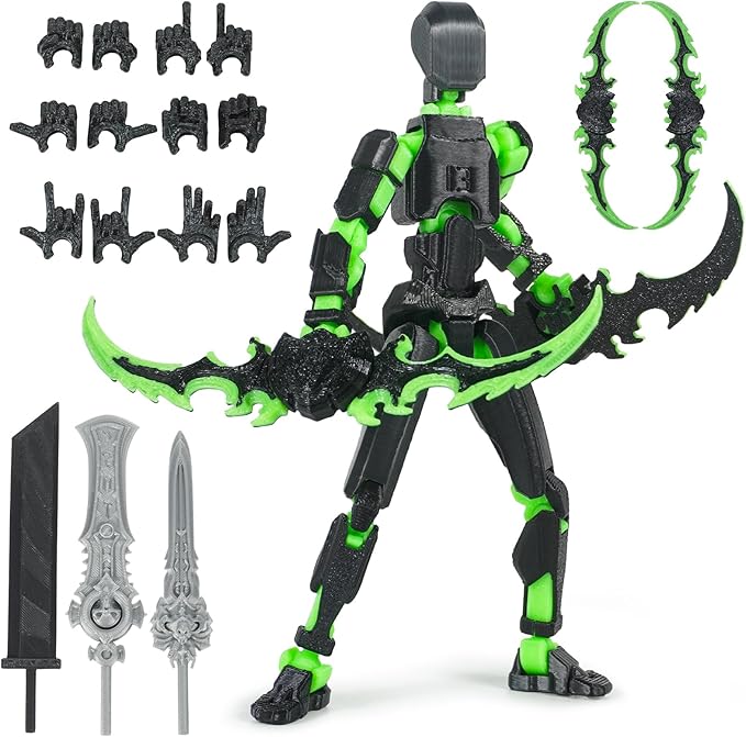 Dummy13 Action Figure Set | Pre-Assembled 3D Printed Titan and Robo Figures | Highly Articulated Robot Toys with Interchangeable Accessories | Perfect for Collectors and Hobbyists (Black Green)