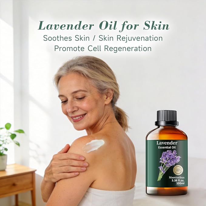 Lavender Essential Oil, Floral Scent, Pillow Mist & DIY, 3.38 Fl Oz | Mumianhua Lavender Oil, Soothing, Sweet Floral Aroma. For Bedroom Diffusion, Skin, Hair, Laundry & Candle Making