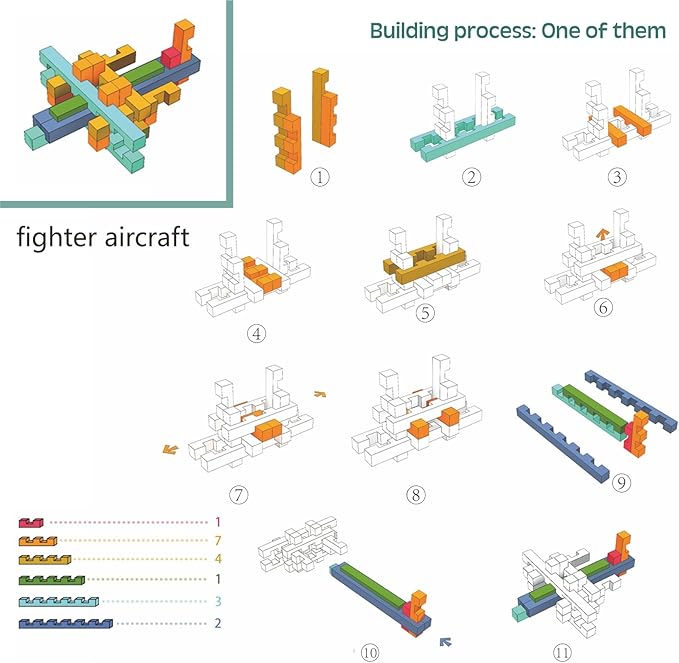 15 in 1 Educational Wooden Building Blocks - 42 Pcs Assembled into 15+ Different Shapes, STEM Toy Gift for Kids, Learning Toys for Ages 3+ and Adults