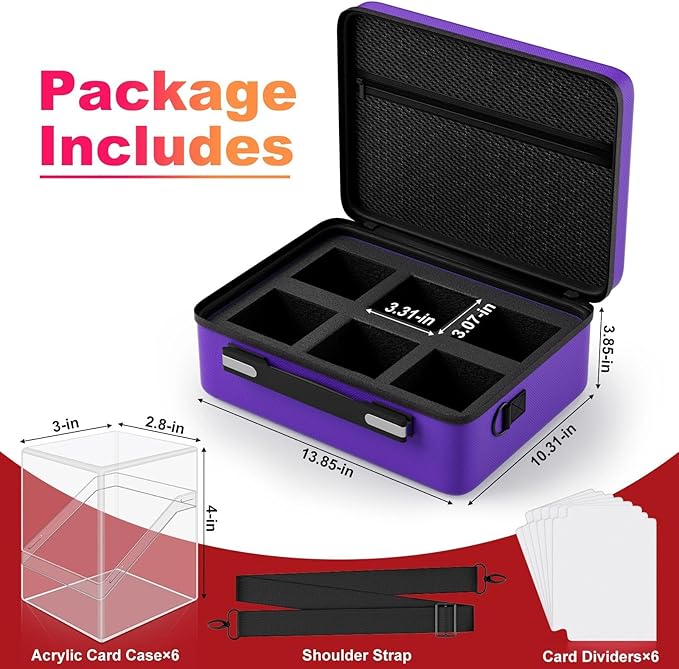 Proijeut Card Deck Box with Portable Case, 6 Pack Clear Commander Deck Box with 6 Dividers, Holds 600+ Double Sleeved Cards, Fit for MTG, YuGiOh, TCG (Purple)